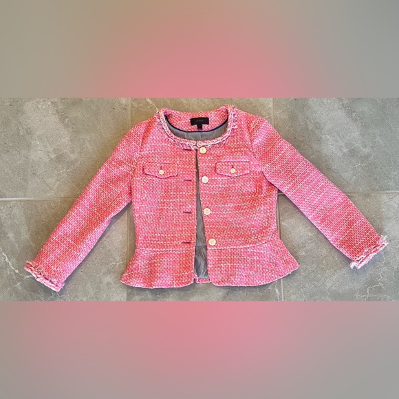 J.CREW Peplum Lady Jacket in Neon Fuchsia Pink Tweed Blazer | Size 0 Womens - Picture 4 of 10